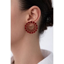 Kırmızı Taşlı Yuvarlak Küpe