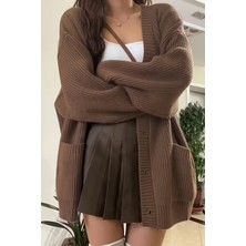 Cool Tarz Kadın Oversize Cepli Düğmeli V Yaka Triko Hırka