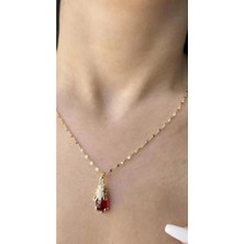 Takıştır Altın Renk Kırmızı Zirkon Taş Çelik Kolye