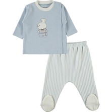 Civil Baby Papyonlu Ayıcık Nakışlı  Zıbın Setleri - Mavi 0-1 Ay