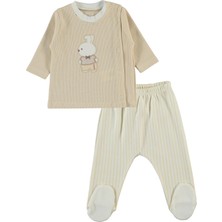 Civil Baby Papyonlu Ayıcık Nakışlı  Zıbın Setleri - Bej 0-1 Ay