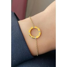 Takıştır Altın Renk Halka Fiğürlü Çelik Bileklik