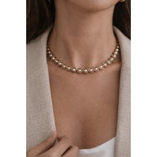 GADjewellery El Yapımı Inci Detaylı Hematit Kolye – Doğal Taş – Gold Ton – Kararmaz Çelik Klips – Minimal & Şık Tasarım