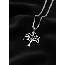 Roza Silver 925 Ayar Gümüş Rodyum Renk Kalp Yapraklı Hayat Ağacı Şans Kolyesi