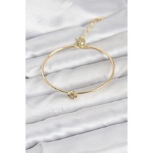 Clariss Zirkon Taşlı Yonca Model Gold Renk Kadın Bileklik