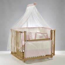 Meltem Kids Bambino Sallanır Anne Yanı Beşik Ahşap Bebek Beşiği 70x110 cm (naturel-pembe)