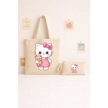 Maki Craft Hello Kitty Tarz Kedi Karakter 2’li Bez Çanta & Kalemlik Seti