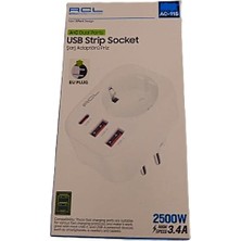 Çillor AC-115/2500W 3,4A 2usb 1type-C Tekli Priz Akım Kor.şarj Adaptörü Çogaltıcı