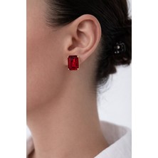 Kırmızı Tek Taşlı Küpe