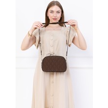 Farbag Acı Kahve Nakışlı 4 Gözlü Omuz Çantası