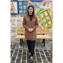Düğmeli Triko Hırka - Sütlü Kahve