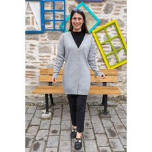 Düğmeli Triko Hırka - Gri