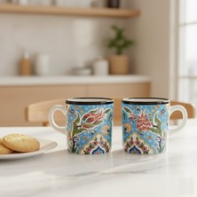 RGS Homelife 2'li El Yapımı Seramik Kupa Seti, Seramik Kahve, Espresso ve Çay Kupa Seti Mavi