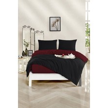 Homenup 90X190 Tek Kişilik Nevresim Takımı Lastikli Çarşaf Çift Yön Bordo-Siyah