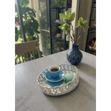 Asel Plast Sultan Gümüş Aynalı Tepsi Tek Kişili Sunum Tepsisi Yuvarlak Tepsi