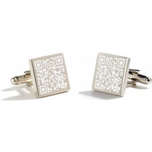 Hediye Shop Kişiye Özel Gizli Mesajlı Qr Kodlu Gümüş Kaplama Kare Kol Düğmesi