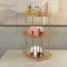 3 Katlı Makyaj Organizeri Kozmetik Aksesuar Düzenleyici Kozmetik Vitrini (Amber Sarı)