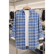 Varetta Erkek Mavi Kareli Kışlık Gömlek Cepli Geniş Kesim