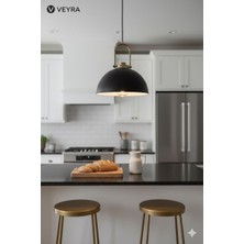 Veyra Retro Endüstriyel Tasarım Siyah Şapkalı Gold Askılı Dekoratif Sarkıt Lamba