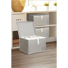 Meleni Home 3'lü Set Kapaklı Çok Amaçlı Hurç Saklama Kutusu Organizer Mini 40 x 30 x 26 cm Gri