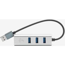 Fiigo USB To Lan ve 3x USB Alüminyum Adaptör Gümüş