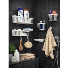 6 Lı Banyo Duş Sabunluk Askılık Şampuan Rafı Set
