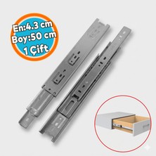 Nzb (1 Çift) Bilyalı Dolap Çekmece Rayı Metal En 4.3 cm Uzunluk 50 cm Gardrop Mutfak Dolabı