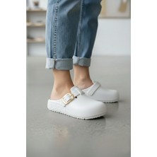 Vojo Kadın Ortopedik Yumuşak Hafif Taban Terlik Günlük Kullanım İçin Eva Malzemeden Beyaz