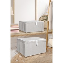 Meleni Home 2 Adet Kapaklı Çok Amaçlı Hurç Saklama Kutusu Organizer Maxi 50 x 40 x 30 cm Gri