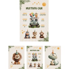Mutluluk Atölyem A4 - 21X30 cm 3 Adet Safari Temalı Doğum Panosu Poster Erkek Bebek Odası Duvar Dekorasyon Çerçevesiz