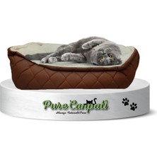 Premium Kedi ve Küçük Irk Köpek Yatağı (50 cm x 40CM) (Baklava Desen Dikişli Kahverengi)