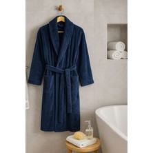 Lunga Vita Lacivert Kadife Çiftkat Kumaşlı Lüks Bornoz Uniseks %100 Pamuk