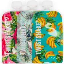 Twistshake Tekrar Kullanılabilir 3'lü Paket Bebek Maması Sıkma Torbası, Doldurulabilir Çift Fermuarl