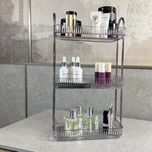 3 Katlı Makyaj Organizeri Kozmetik Aksesuar Düzenleyici Kozmetik Vitrini (Duman Gri)