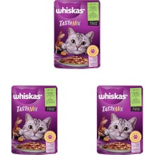 Whiskas Pouch Tastymix Sos Içinde Kuzulu Tavuklu ve Havuçlu Yetişkin Kedi Konservesi 85 gr 3lü Paket