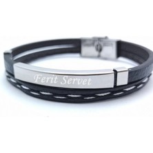 Hediye Shop Kişiye Özel Isim Yazılabilir Deri ve Çelik Bileklik