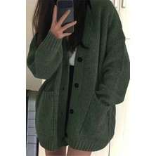 Cool Street Kadın Oversize Cepli Düğmeli V Yaka Triko Hırka