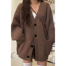 Cool Street Kadın Oversize Cepli Düğmeli V Yaka Triko Hırka