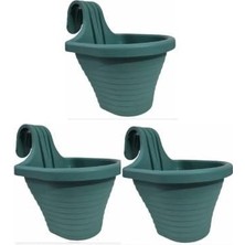 Tom1 Askılı Balkon Saksı Seti, 20 cm Boy, 3 Litre Hacim, 3 Adet Yeşil