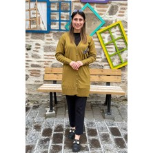 Kuş Nakışlı Pul Detaylı Triko Hırka - Yağ Yeşili