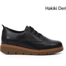 Gönderi(r) Kadın Siyah  GDZA134M0509 Bağcıklı Dolgu Taban Hakiki Deri Ayakkabı
