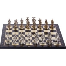 4108 Metal Ispanyol Satranç Takımı Orta Boy Parlak ve Ceviz Tahtası, 37X37X1.2 cm