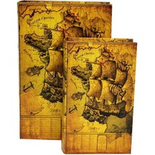 Katre46 Kutu Kitap Harita 2'li Set Dekoratif Hediyelik