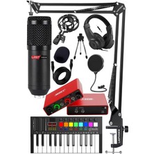 Midi Paket-1 Stüdyo Ekipmanları Seti Ses Kartı Midi Klavye Mikrofon Kulaklık