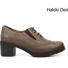 Gönderi(r) Kadın Vizon Antik  GDZA134M0500 Bağcıklı Orta Kalın Topuklu Hakiki Deri Oxford Ayakkabı