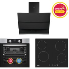 Simfer 10 Fonksiyon Airfry Inox Elektrikli 3'lü Ankastre Set (Fırın + Elektrikli Ocak + Davlumbaz)
