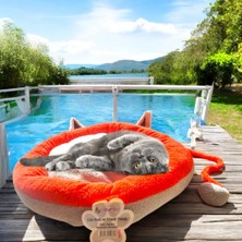 Lüks Kedi ve Köpek Yatağı Kuyruklu Gri Narçiçeği