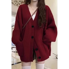 Cool Street Kadın Oversize Cepli Düğmeli V Yaka Triko Hırka