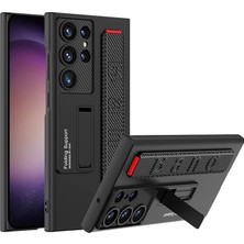 Galaxy S24 Ultra Kılıf Standlı El Tutacaklı Band Kapak (Siyah Karbon)