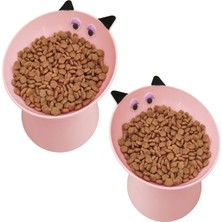 Mta Hıgh-Tech 2’li Kedi Figürlü Mama ve Su Kabı – Pembe, Eğimli Tasarım, Boyun Dostu, Dökülme Önleyi